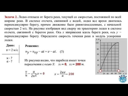 Решение: Задача 2. Лодка отплыла от берега реки, текущей со скоростью,