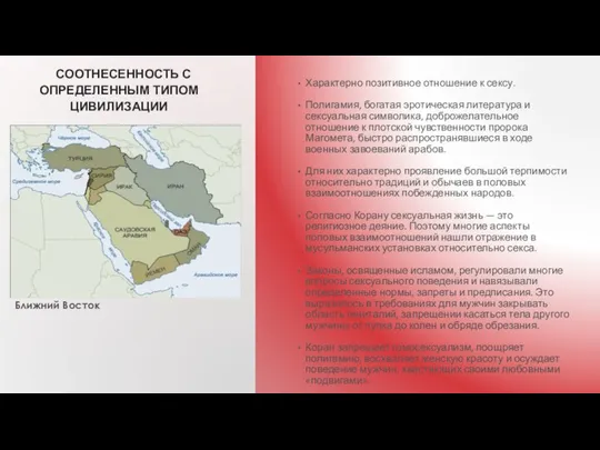 СООТНЕСЕННОСТЬ С ОПРЕДЕЛЕННЫМ ТИПОМ ЦИВИЛИЗАЦИИ Характерно позитивное отношение к сексу. Полигамия,