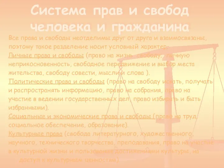 Система прав и свобод человека и гражданина Все права и свободы