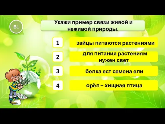 для питания растениям нужен свет Укажи пример связи живой и неживой