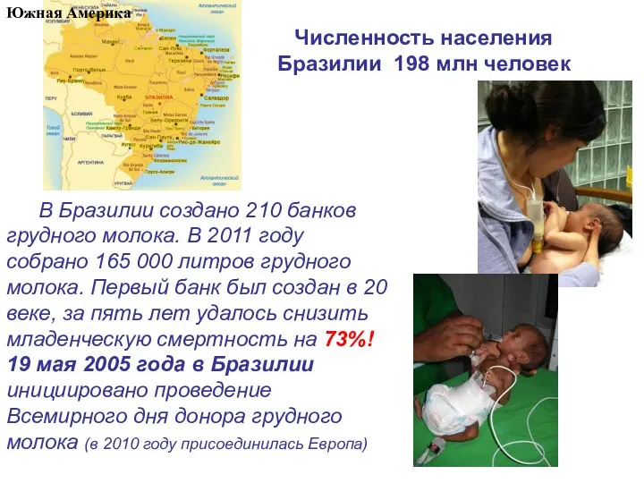 В Бразилии создано 210 банков грудного молока. В 2011 году собрано