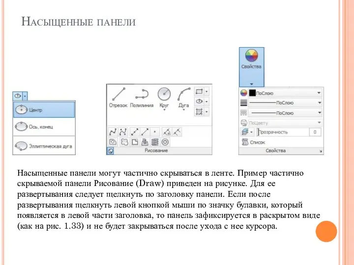 Насыщенные панели Насыщенные панели могут частично скрываться в ленте. Пример частично