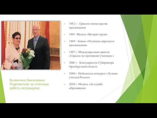 Валентина Николаевна Подповетная за отличную работу награждена: 1982 г - Грамота