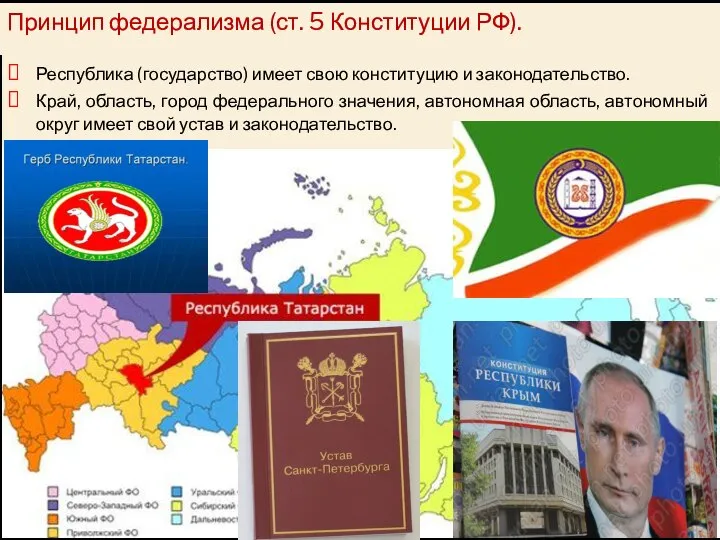 Принцип федерализма (ст. 5 Конституции РФ). Республика (государство) имеет свою конституцию