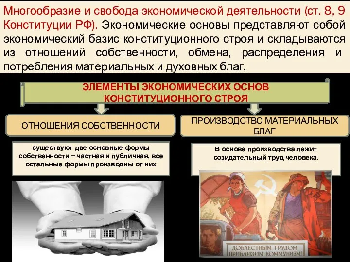 Многообразие и свобода экономической деятельности (ст. 8, 9 Конституции РФ). Экономические