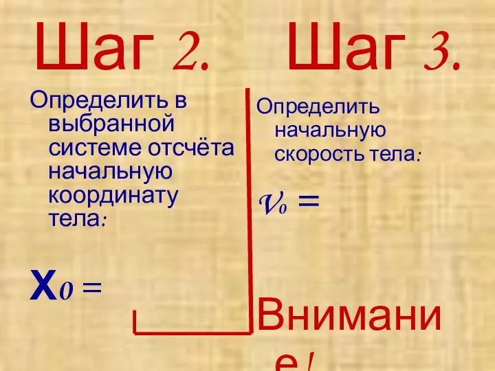 Шаг 2. Шаг 3. Определить в выбранной системе отсчёта начальную координату