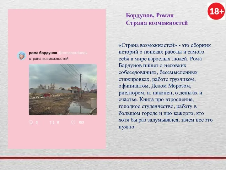 Бордунов, Роман Страна возможностей «Страна возможностей» - это сборник историй о