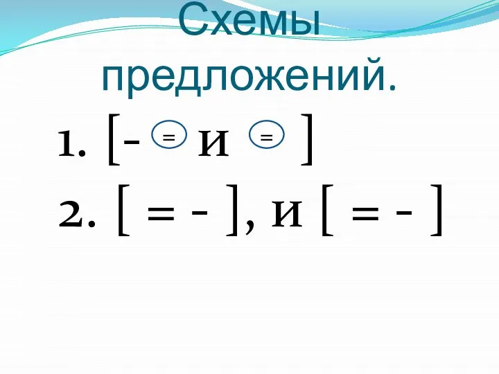 Схемы предложений. 1. [- и ] 2. [ = - ],