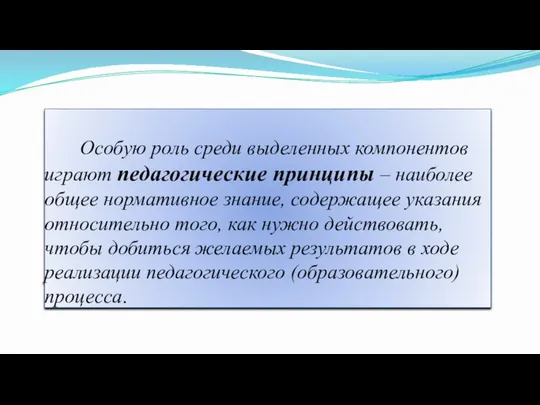 Особую роль среди выделенных компонентов играют педагогические принципы – наиболее общее