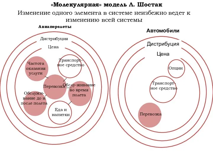 «Молекулярная» модель Л. Шостак Изменение одного элемента в системе неизбежно ведет