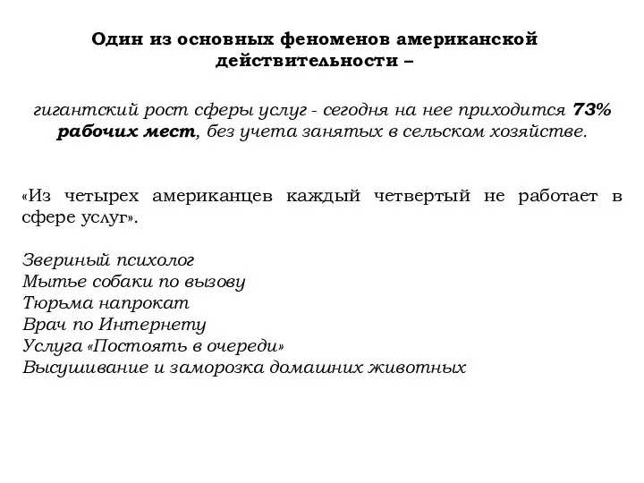 Один из основных феноменов американской действительности – гигантский рост сферы услуг