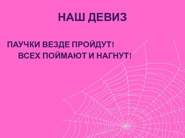 НАШ ДЕВИЗ ПАУЧКИ ВЕЗДЕ ПРОЙДУТ! ВСЕХ ПОЙМАЮТ И НАГНУТ!