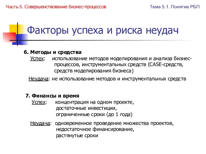 6. Методы и средства Успех: использование методов моделирования и анализа бизнес-