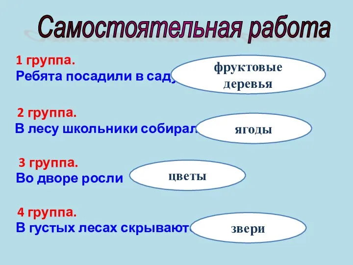 Самостоятельная работа 1 группа. Ребята посадили в саду фруктовые деревья 2