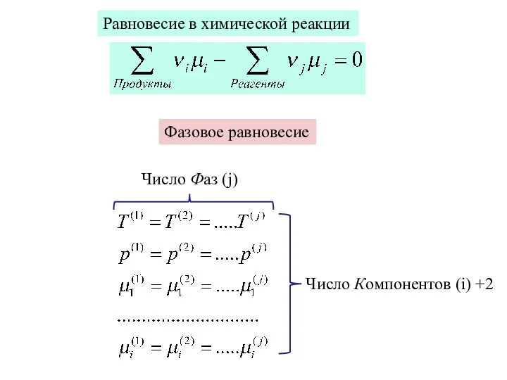 Равновесие в химической реакции Фазовое равновесие Число Компонентов (i) +2 Число Фаз (j)