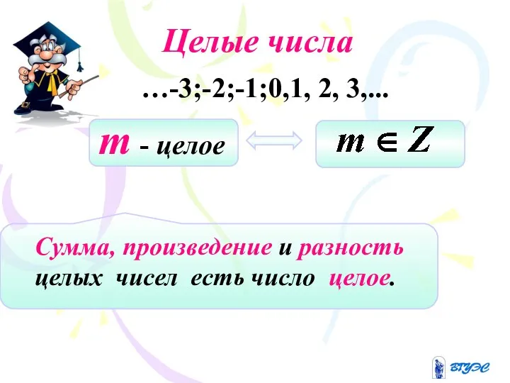 Целые числа …-3;-2;-1;0,1, 2, 3,... m - целое