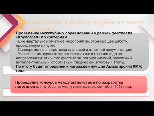 Нововведения в работу клубов по месту жительства