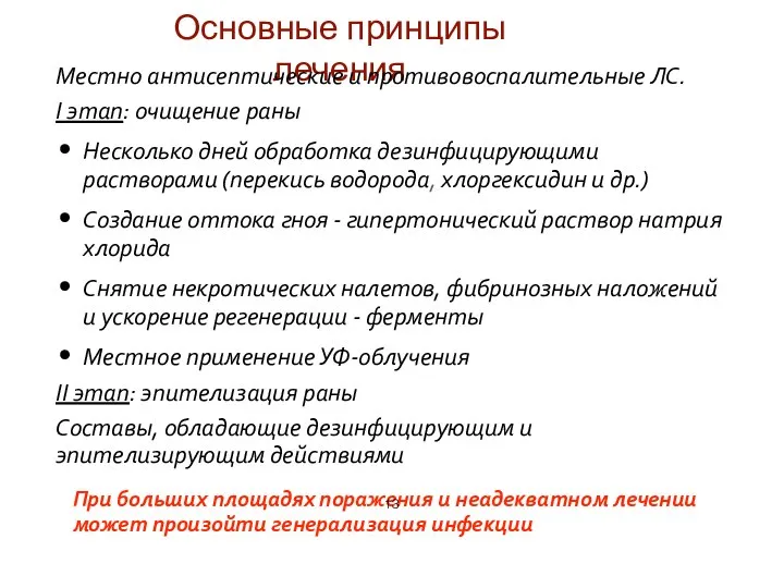 Основные принципы лечения Местно антисептические и противовоспалительные ЛС. I этап: очищение