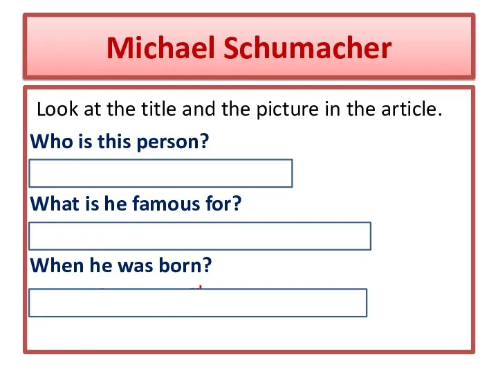 Michael Schumacher Look at the title and the picture in the