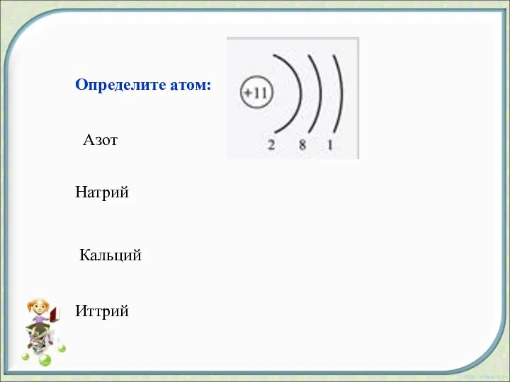 Определите атом: Азот Натрий Кальций Иттрий