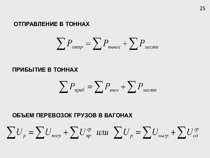 ОТПРАВЛЕНИЕ В ТОННАХ ПРИБЫТИЕ В ТОННАХ ОБЪЕМ ПЕРЕВОЗОК ГРУЗОВ В ВАГОНАХ 25