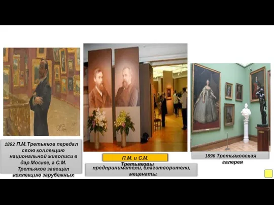 1896 Третьяковская галерея 1892 П.М.Третьяков передал свою коллекцию национальной живописи в