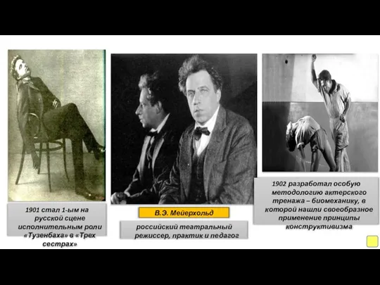 В.Э. Мейерхольд 1901 стал 1-ым на русской сцене исполнительным роли «Тузенбаха»