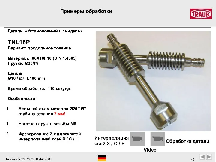 Деталь: «Установочный шпиндель» TNL18Р Вариант: продольное точение Материал: 08X18H10 (DIN 1.4305)