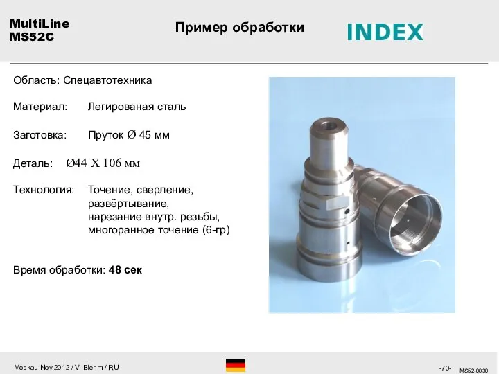 MS52-0030 MultiLine MS52C Область: Спецавтотехника Материал: Легированая сталь Заготовка: Пруток Ø