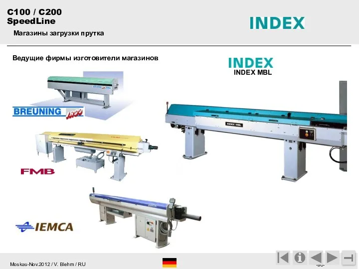 T Магазины загрузки прутка Ведущие фирмы изготовители магазинов INDEX MBL C100 / C200 SpeedLine