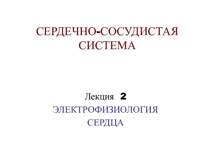 СЕРДЕЧНО-СОСУДИСТАЯ СИСТЕМА Лекция 2 ЭЛЕКТРОФИЗИОЛОГИЯ СЕРДЦА