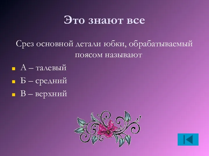 Это знают все Срез основной детали юбки, обрабатываемый поясом называют А