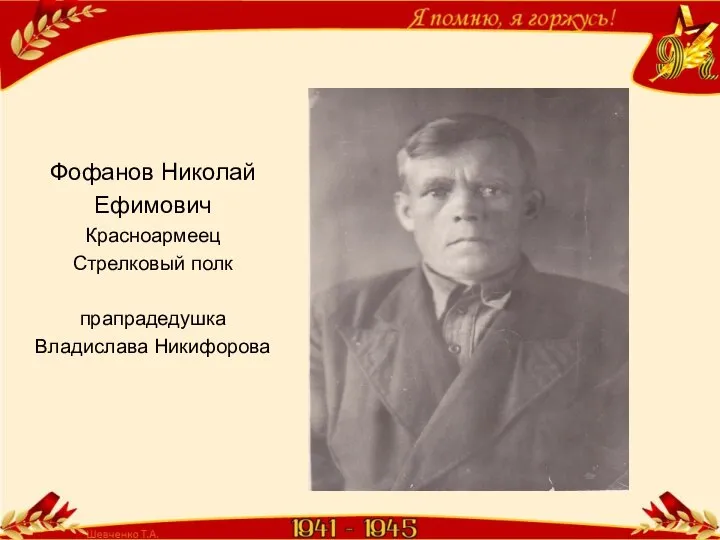 Фофанов Николай Ефимович Красноармеец Стрелковый полк прапрадедушка Владислава Никифорова