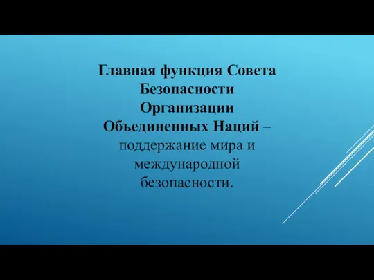 Главная функция Совета Безопасности Организации Объединенных Наций – поддержание мира и международной безопасности.