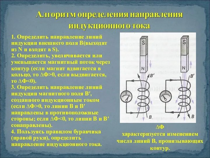 ∆Ф характеризуется изменением числа линий В, пронизывающих контур. 1. Определить направление