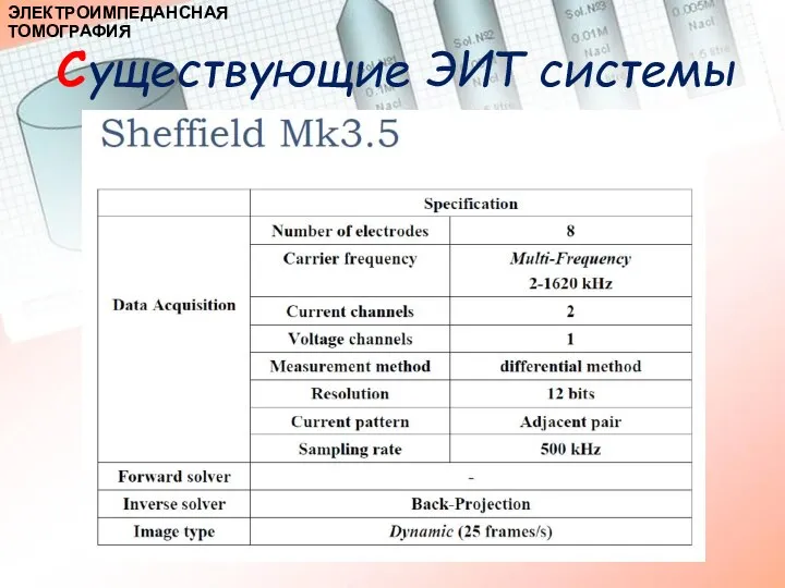 Существующие ЭИТ системы ЭЛЕКТРОИМПЕДАНСНАЯ ТОМОГРАФИЯ