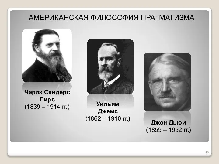 АМЕРИКАНСКАЯ ФИЛОСОФИЯ ПРАГМАТИЗМА Чарлз Сандерс Пирс (1839 – 1914 гг.) Уильям