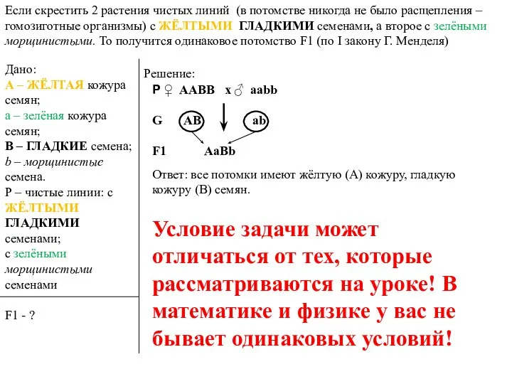 Если скрестить 2 растения чистых линий (в потомстве никогда не было