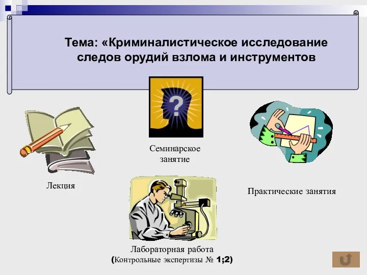 Тема: «Криминалистическое исследование следов орудий взлома и инструментов Лекция Семинарское занятие