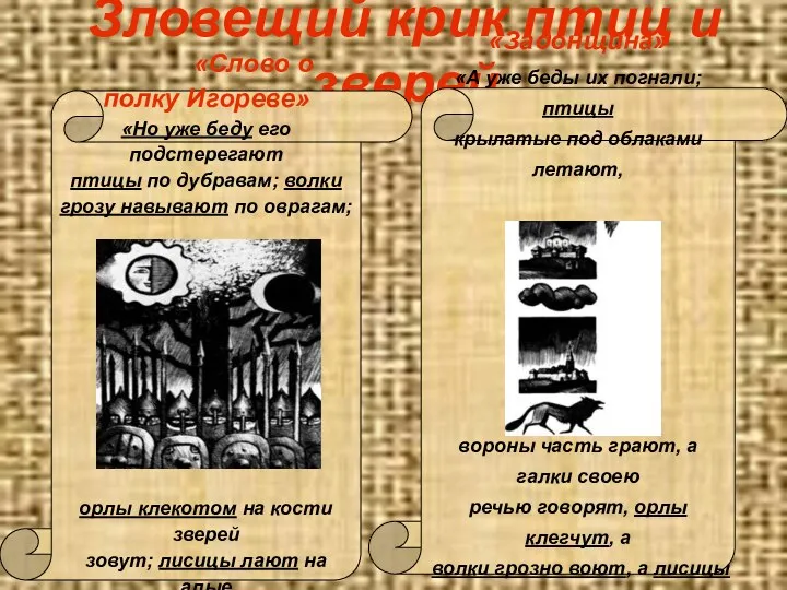 Зловещий крик птиц и зверей «Слово о полку Игореве» «Но уже