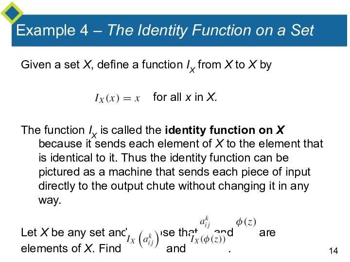 Example 4 – The Identity Function on a Set Given a