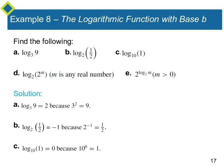 Example 8 – The Logarithmic Function with Base b Find the