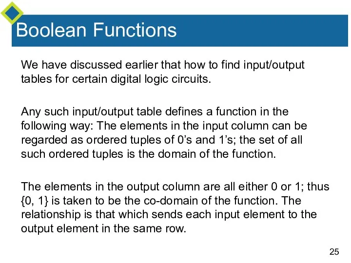 Boolean Functions We have discussed earlier that how to find input/output