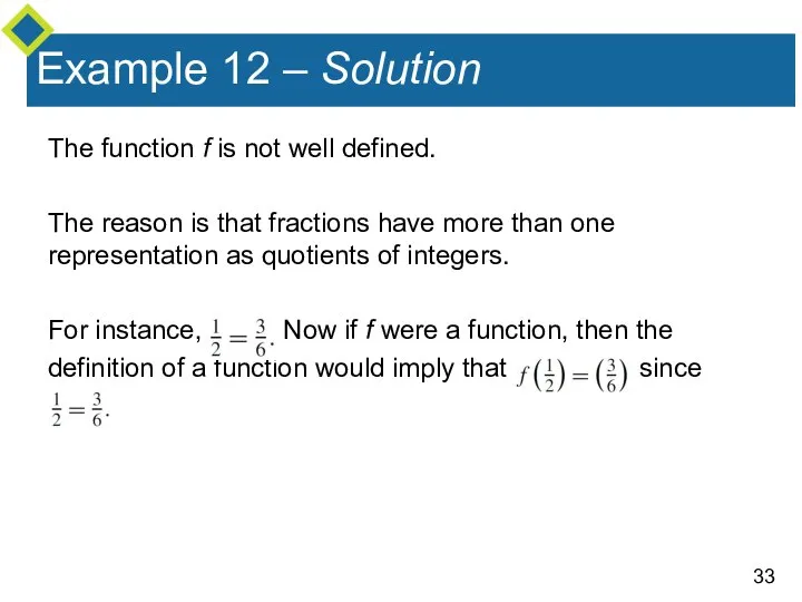 Example 12 – Solution The function f is not well defined.
