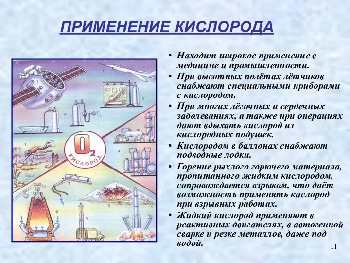 Находит широкое применение в медицине и промышленности. При высотных полётах лётчиков