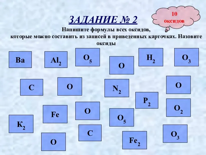 ЗАДАНИЕ № 2 Напишите формулы всех оксидов, которые можно составить из