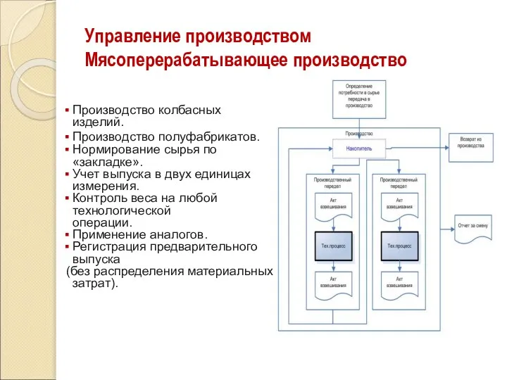 Управление производством Мясоперерабатывающее производство Производство колбасных изделий. Производство полуфабрикатов. Нормирование сырья