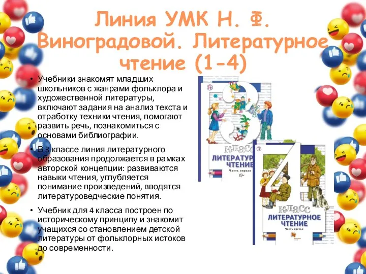 Линия УМК Н. Ф. Виноградовой. Литературное чтение (1-4) Учебники знакомят младших