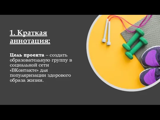 1. Краткая аннотация: Цель проекта – создать образовательную группу в социальной