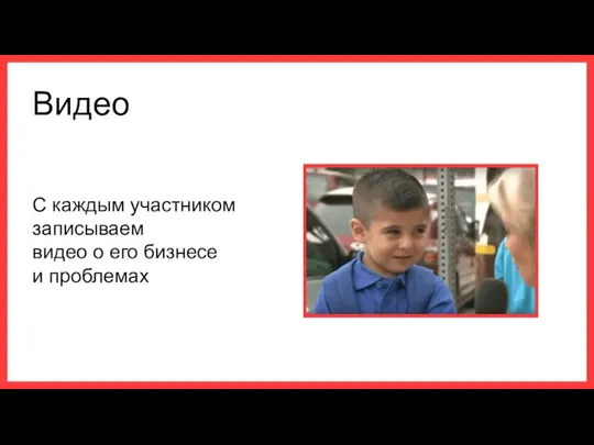 Видео С каждым участником записываем видео о его бизнесе и проблемах